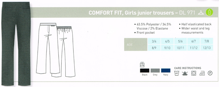 DAVID LUKE JUNIOR GIRLS COMFORT FIT TROUSER